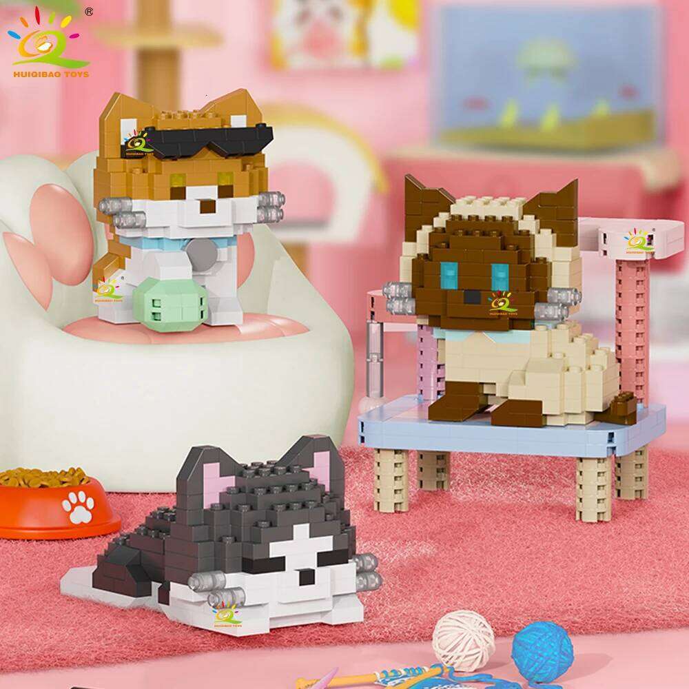 HUIQIBAO MOC Cute animal model Micro Building Block Panda Rabbit Bee Mini Diamond Model Brick Toy for Children Desk Decor. Z260306