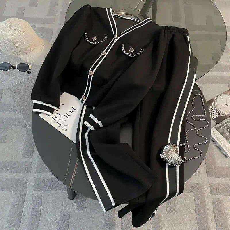 2026 Women's Spring and Autumn High end Casual Western Pants V-neck Top Wide Leg Pants Two piece Sports Set