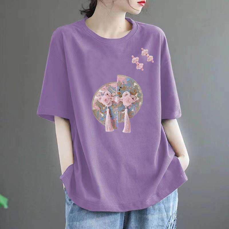 100% pure cotton elegant and fashionable Harajuku slim fit women's loose casual top women's solid color V-neck cotton short sleeved shirt