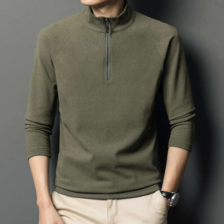 Double-sided velvet half-high collar zip-up sweatshirt for men, winter thickened warm solid color base shirt, men's long-sleeve T-shirt