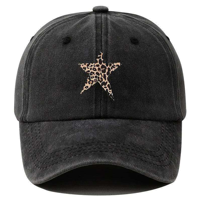 Retro imitation baseball cap with leopard print star design for leisure outdoor travel, fishing, and hiking Y260304