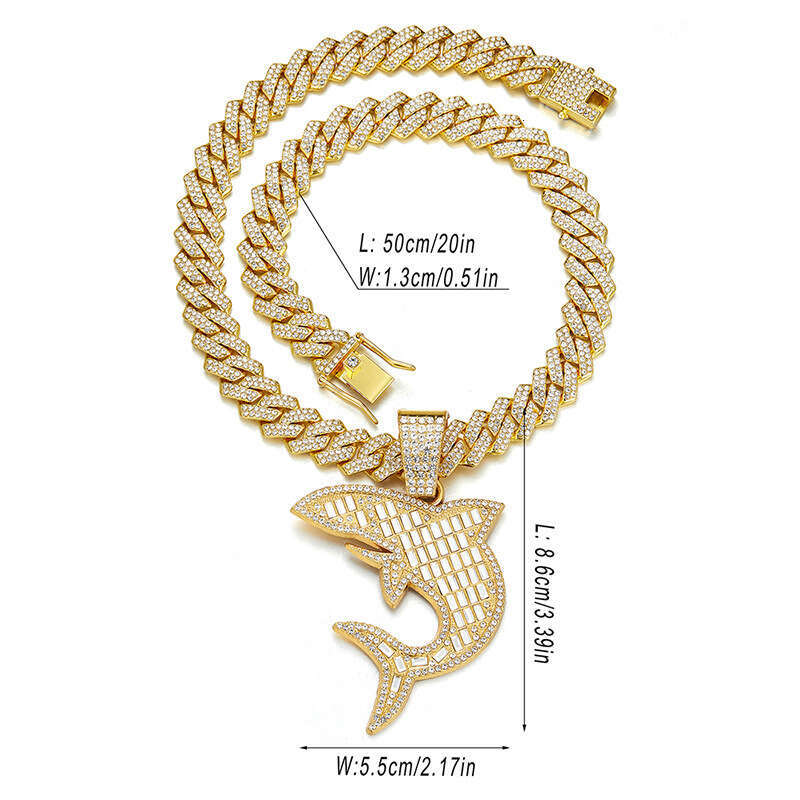 European and American hip-hop shark high-quality fashion T-cut diamond alloy Cuban chain necklace pendant, direct factory sale