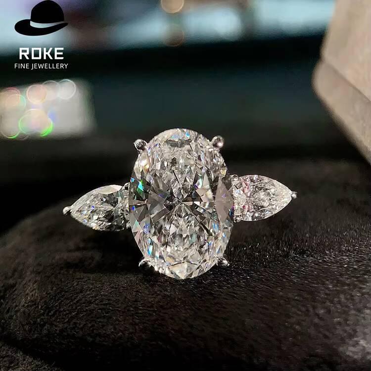 Classic 601ct Oval Lab-Created Diamond IGI/ Certified 9K-18K White Gold Hip Hop Wedding Engagement Ring for Women