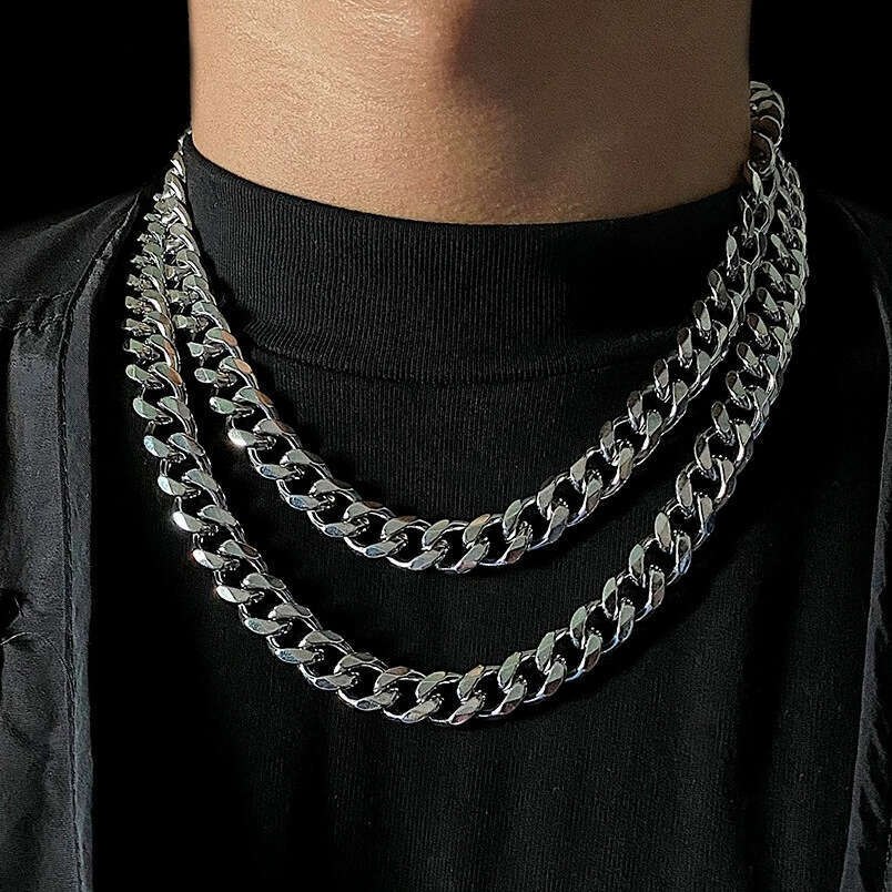 Titanium Steel Necklace Cuban Chain Waterproof Sweatproof Non-Fading Accessories Niche Personality Design High-End Sense Jewelry