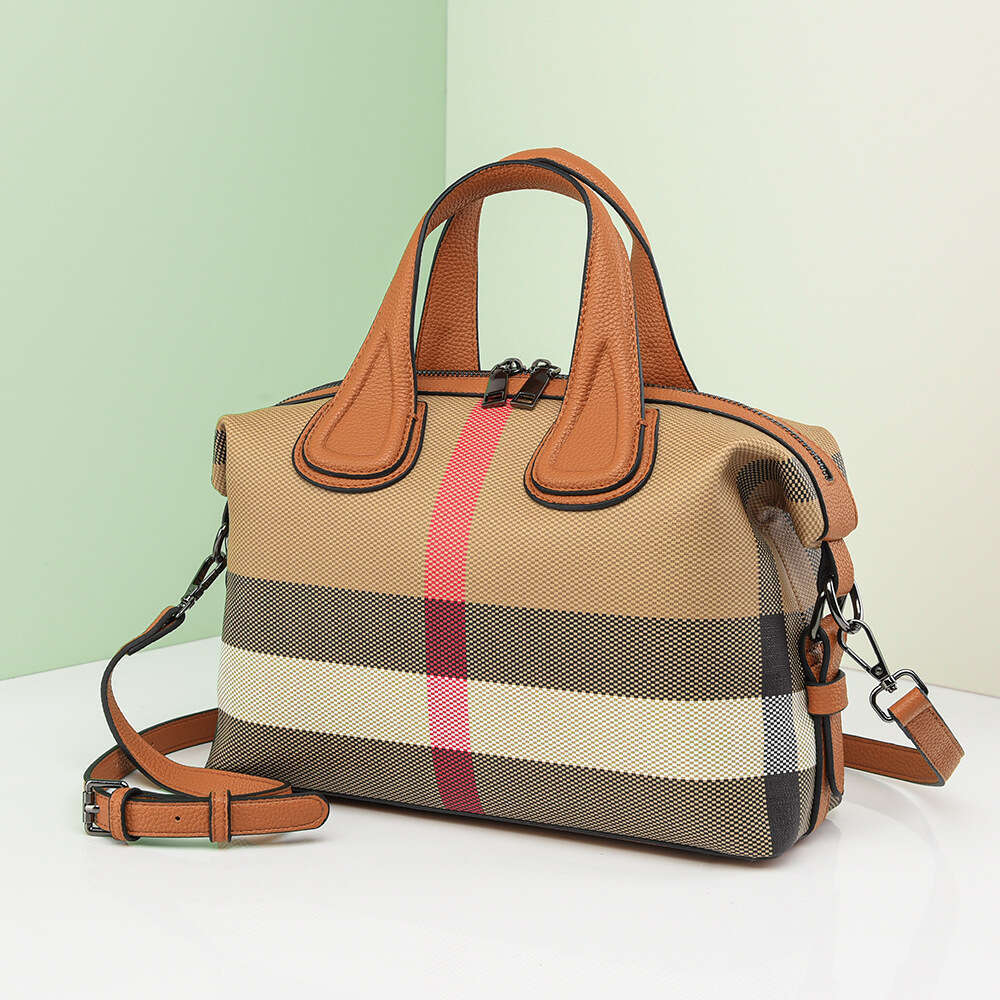 Women's handbag new fashion Boston simple large-capacity women's plaid commuter bag for women cross-border