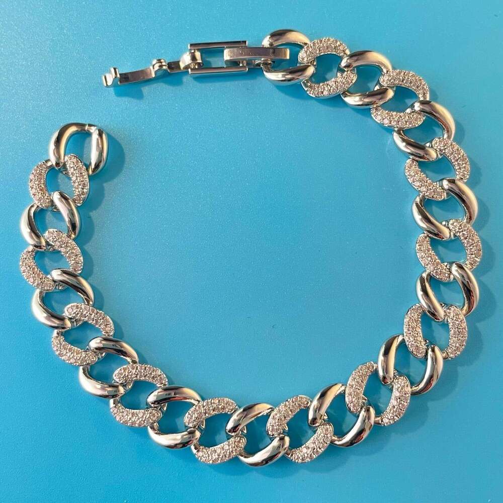 Cross-Border Cuban Chain Hip-Hop European and American Brass Gold-Plated Full Diamond Luxury Bracelet Simple Hong Kong Street Style Jewelry