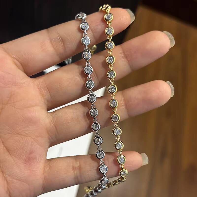 925 Sterling Silver Gold Plated Bubble Moissanite Bracelet Minimalist Design with Sparkling Stones Perfect Gift for Women