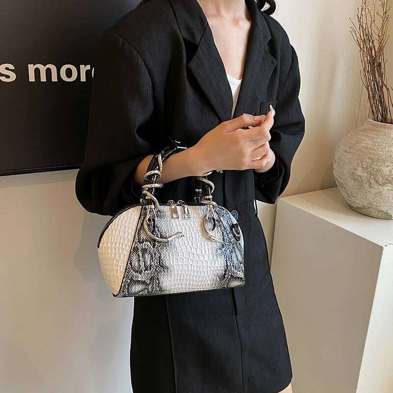 MOODS Luxury Bags For Women Crocodile Pattern Top Handle Shell Bag With Snake Hardware Wild Shoulder Crossbody Handbags TIANOUDAISHU
