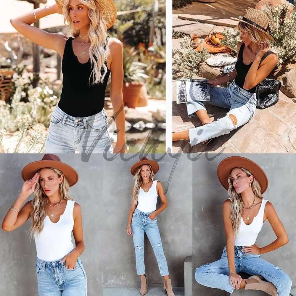 Tank for Women Summer Sleeveless Designer Shirts V Neck Ribbed Slim Fitted Tops Cami Blouses