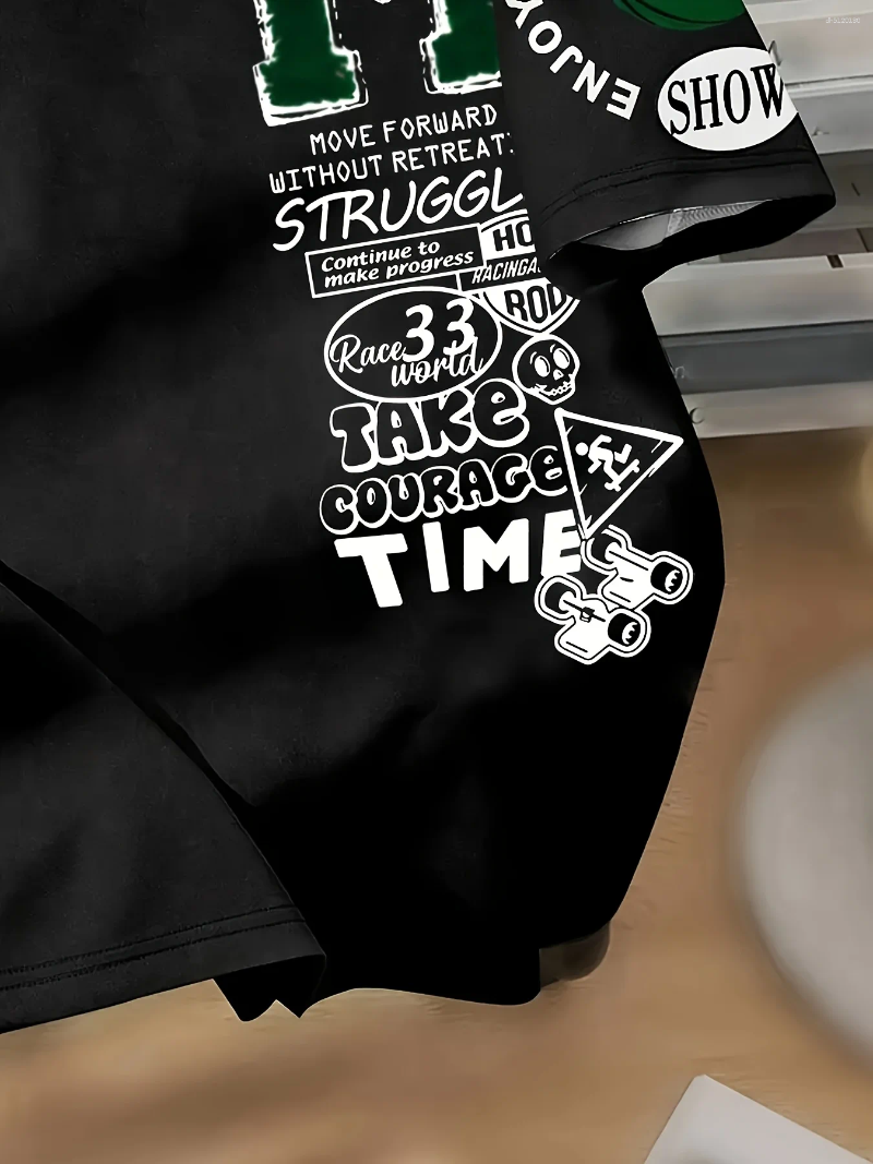 Men's T Shirts Fashionable Summer Personalized Letter Graffiti Print Street Style Breathable Round Neck T-shirt Outdoor High