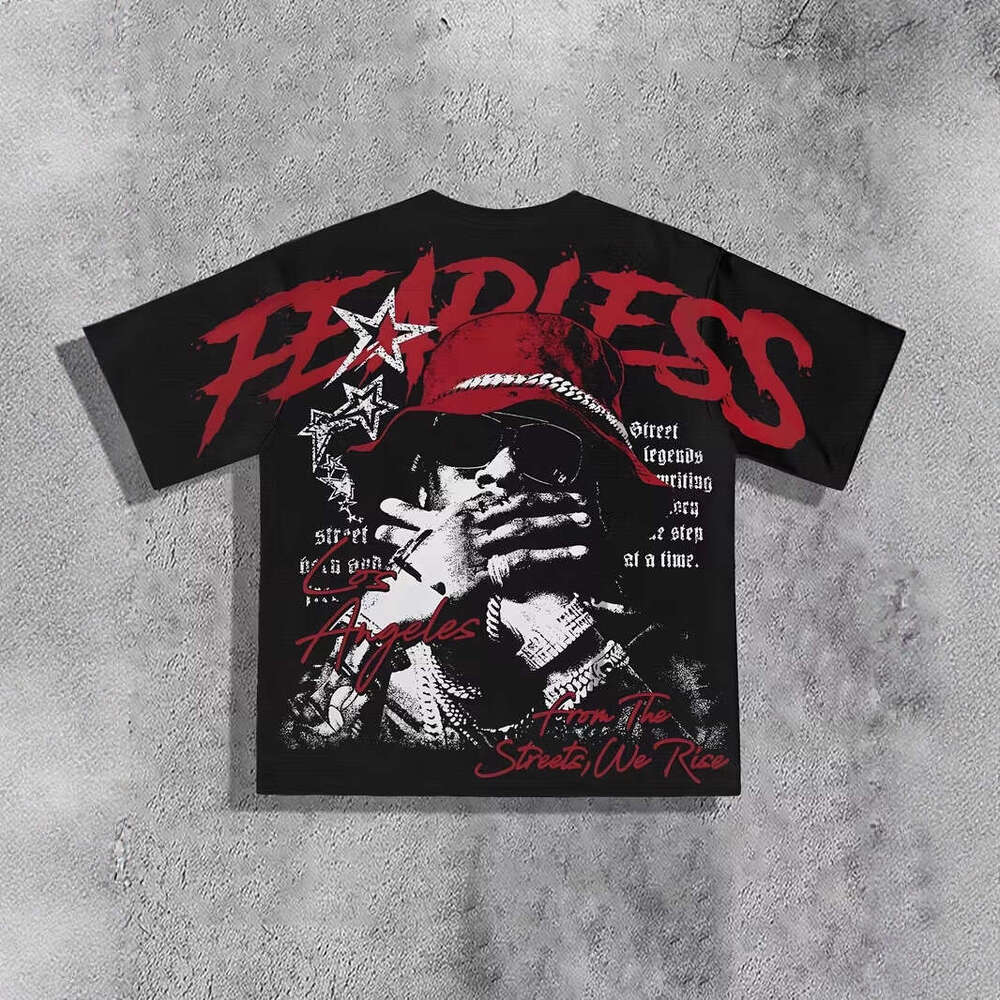 Cross-Border Temu Hot Sale Men's Summer Black Street Style Urban Art Loose Breathable Printed T-Shirt