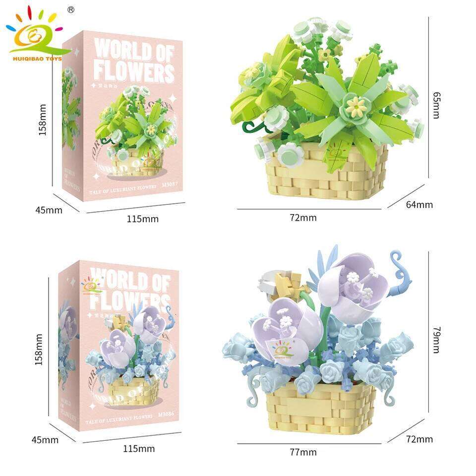 HUIQIBAO MOC Bouquet Potted Plant Micro Building Blocks Eternal Flower Model DIY Home Desk Decoration Brick Toy For Children Z260306