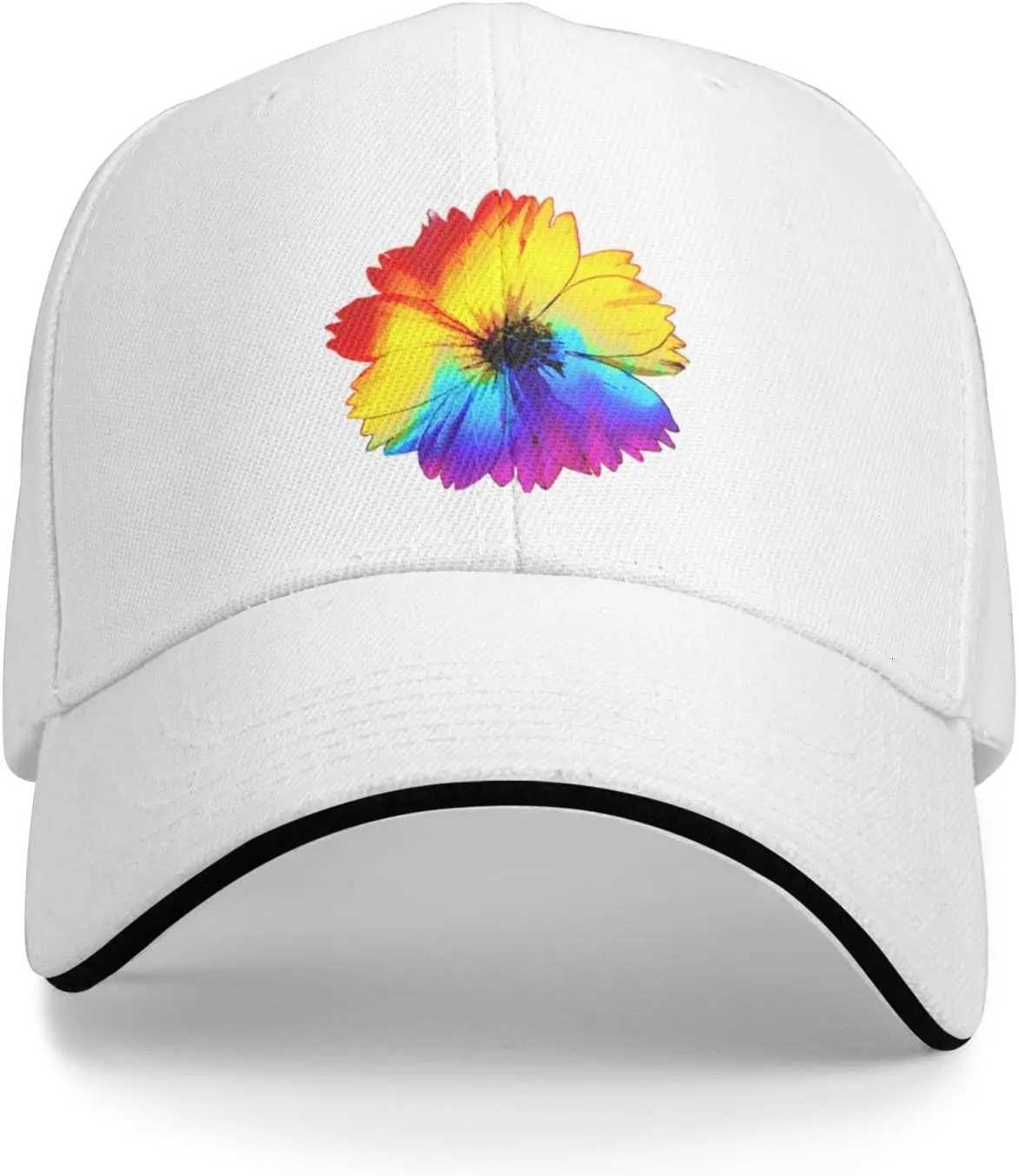 Rainbow Tie Dye Flower Baseball Cap Pride LGBTQ Ally Gift Polyester Snapback Hat Adult Casual Sun Protection S260306