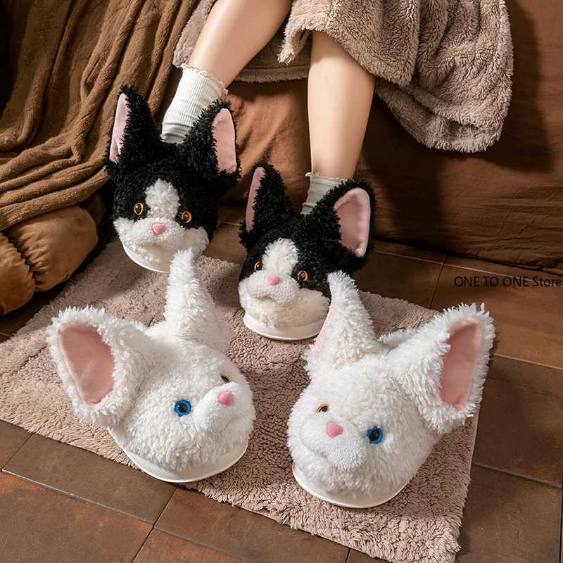 Wholesale Indoor Fluffy Slippers for Women Men Winter Warm Shoes Cute Cartoon Cats Light Weight Couples Home Floor Slipper S260305