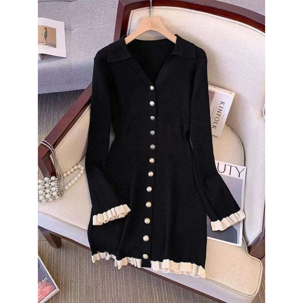 2026 Designer Retro Long Sleeve - Autumn/Winter Fashion French Knitted Mini Dress