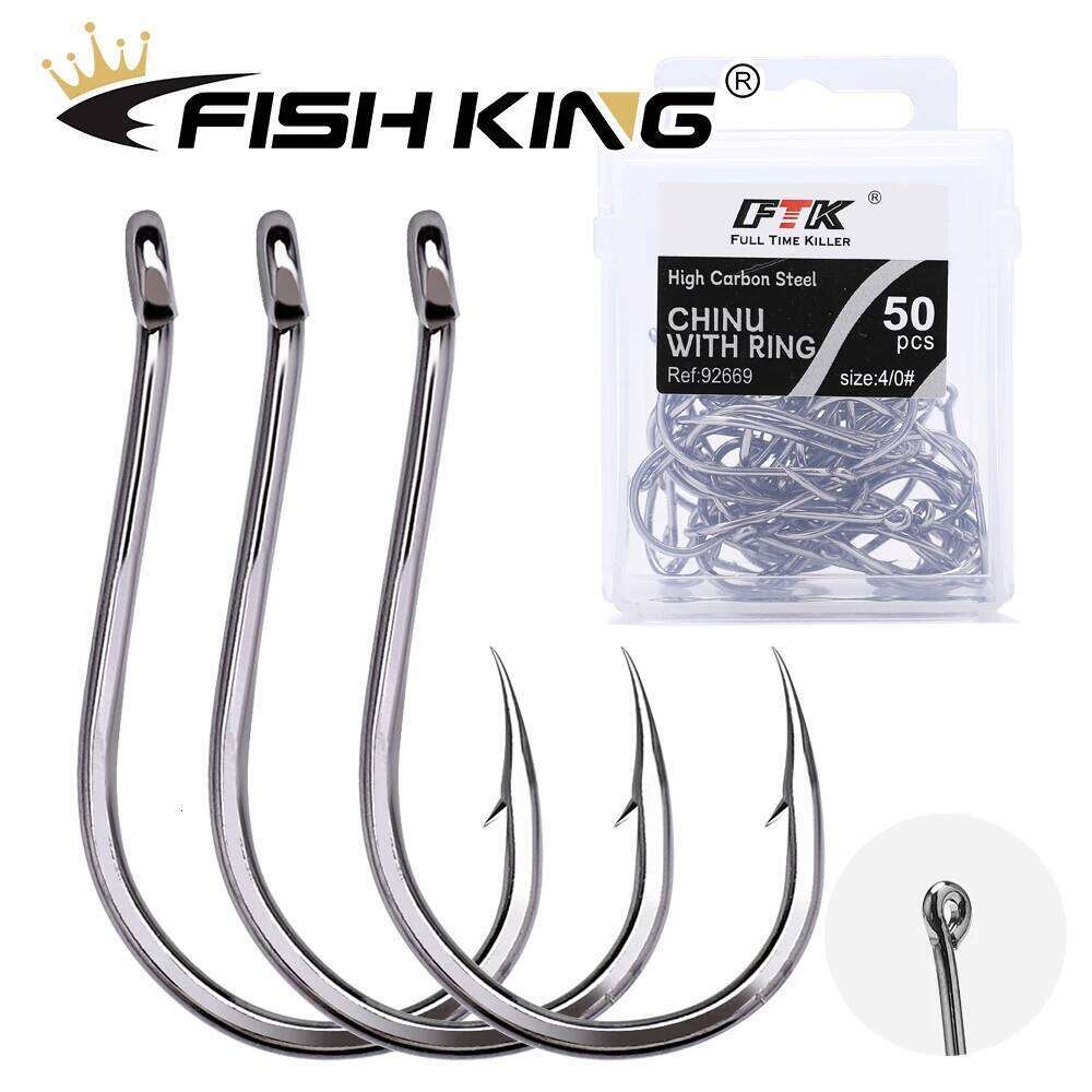 FISH KING 50-100Pcs/Box Accessories CHINU Circle Carp Eyed Fishing High Carbon Steel Fishhook Single Worm Hook S260305