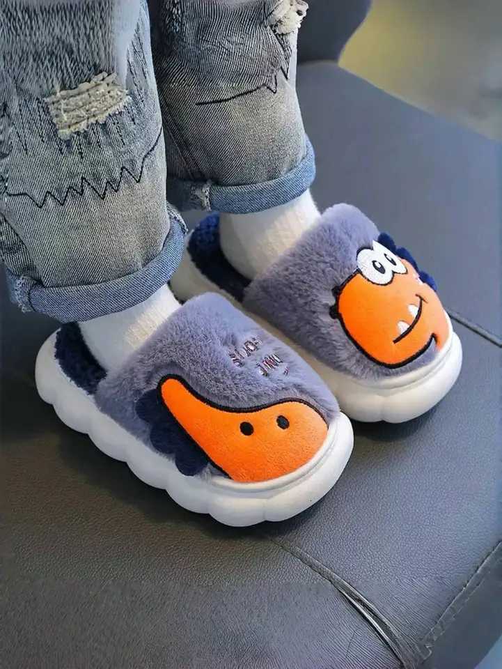 Boys and girls dinosaur warm fleece and anti-slip thick-soled slippers S260305