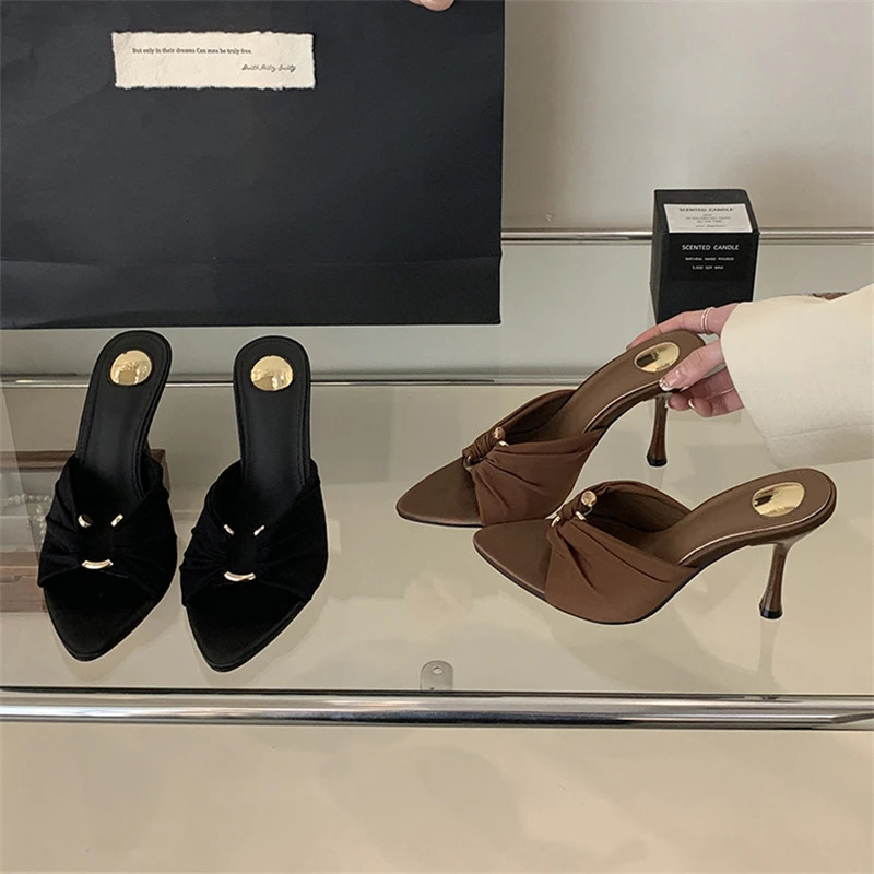 Eilyken Summer Woman Slippers Fashion Open Toe Thin High Heels Shoes Street Style Stripper Party Slides Zapatos De Mujer 260303