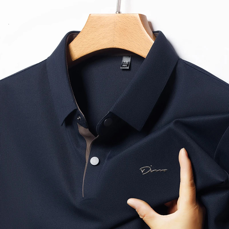 Summer seamless ice silk short sleeved T-shirt polo shirt flip collar casual elastic top breathable thin half sleeve 260304