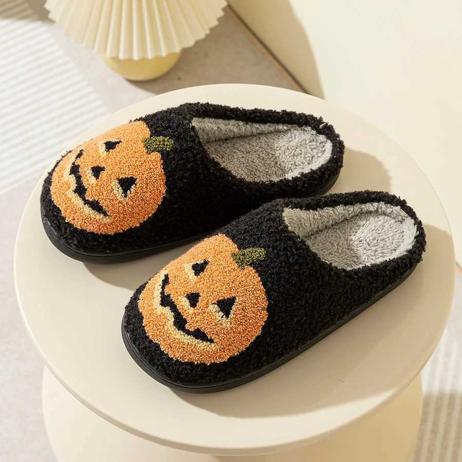 Cute Funny Halloween Womens Slippers Cartoon Pumpkin Indoor Warm Soft Sole Comfy Slipper Breathable Leisure Home Plush Shoes S260305