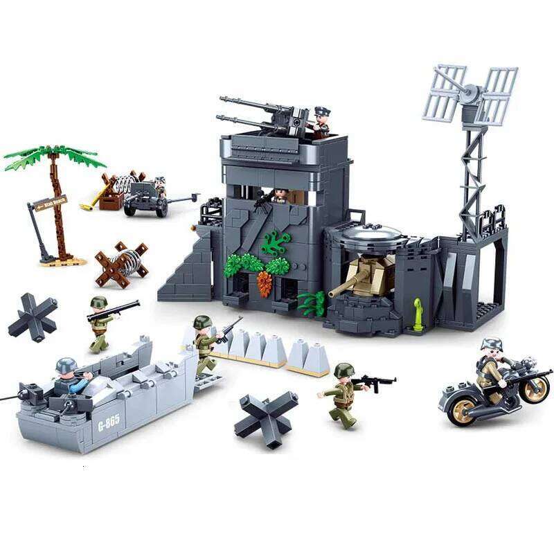 Military German Army Atlantic Fort Bastion MOC Building Blocks Set Weapon War Chariot Soldier WW2 Bricks Classic Model Kids Toys Z260306