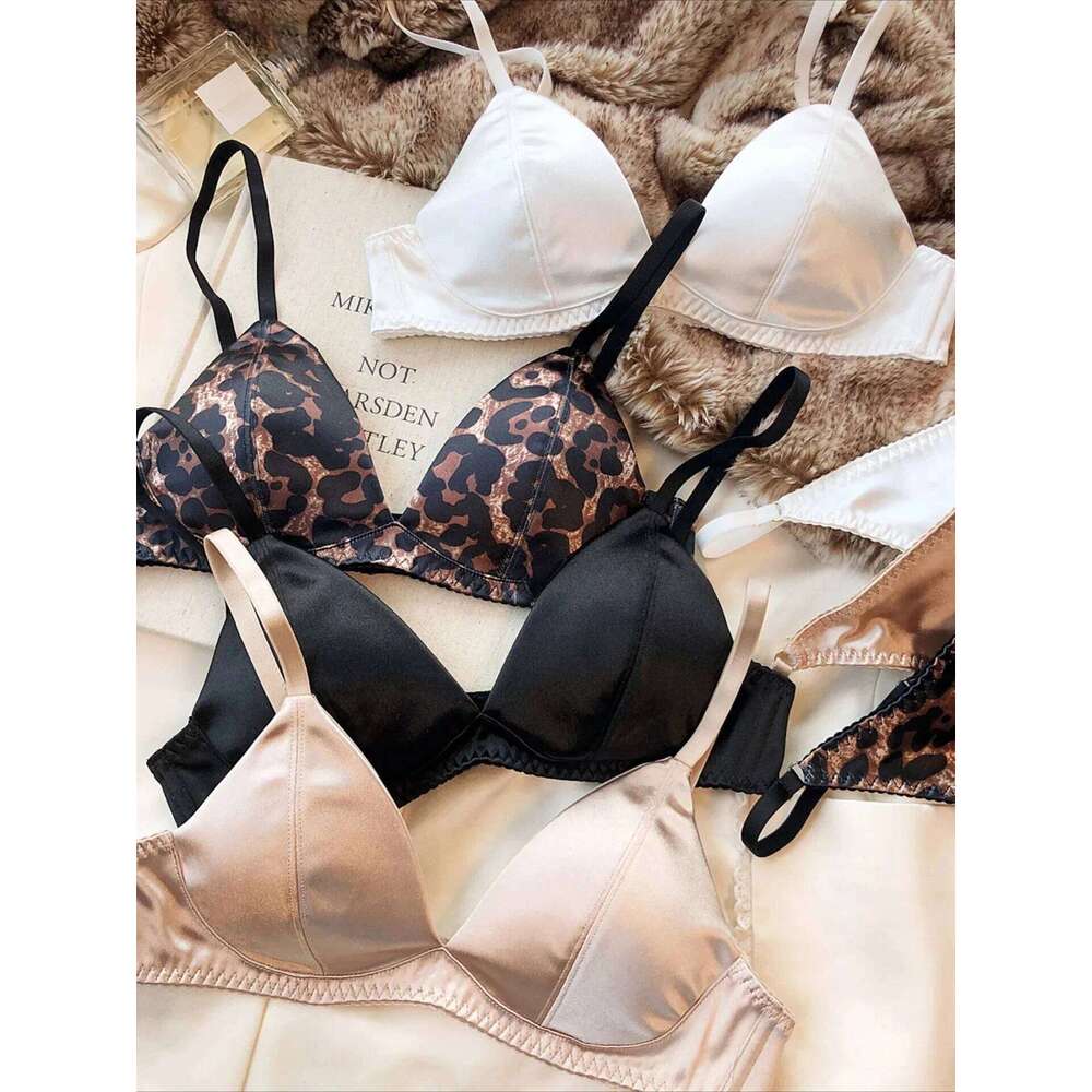 Summer Women Underwear Sexy Silken Triangle Cup Wireless Bras French Bralette Seamless Intimates Bra and Thong Lingerie Set