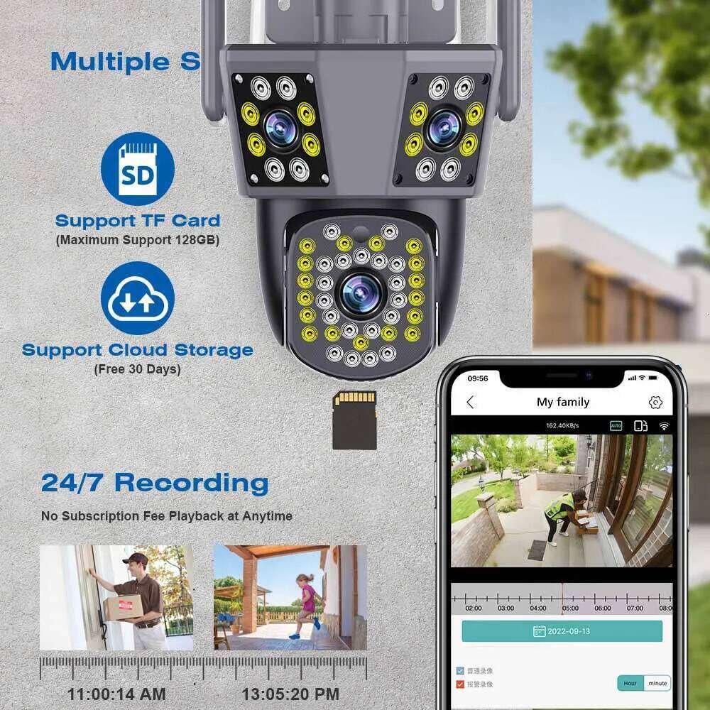 Outdoor External 6K 12MP FHD IP 3 Lens 3Screens WiFi 4K Dual Screen Auto Tracking Security PTZ Camera IPC360 26W0306