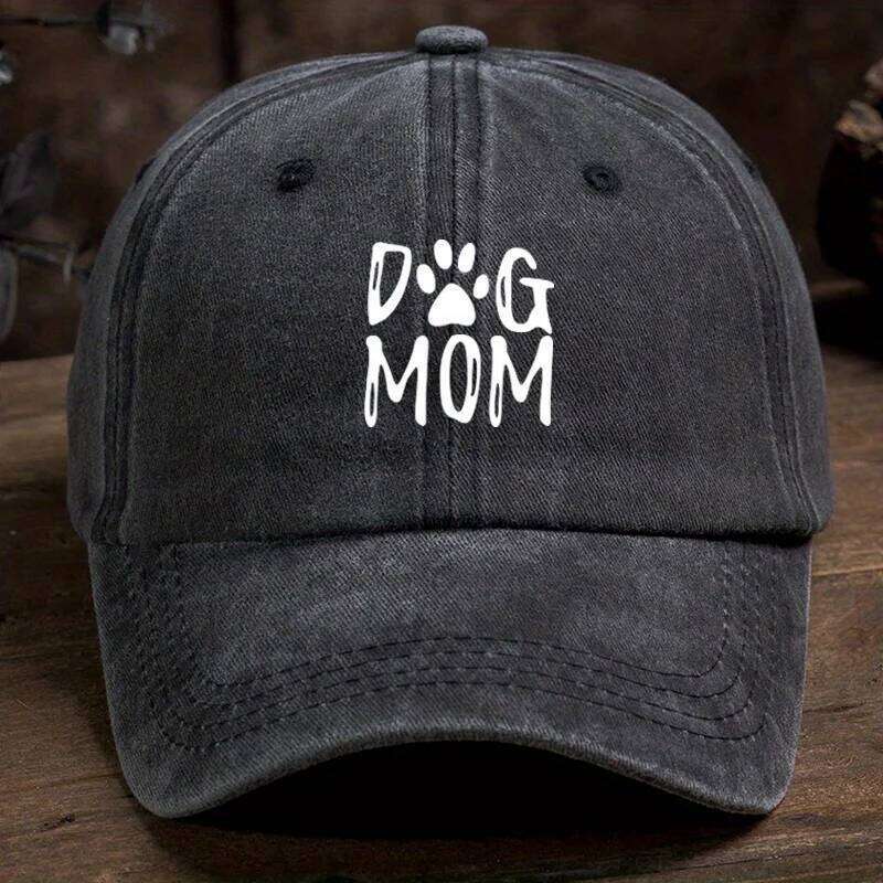 Classic washed retro dog mom printed baseball cap, outdoor casual sports sun hat, adjustable soft top duckbill cap Y260304