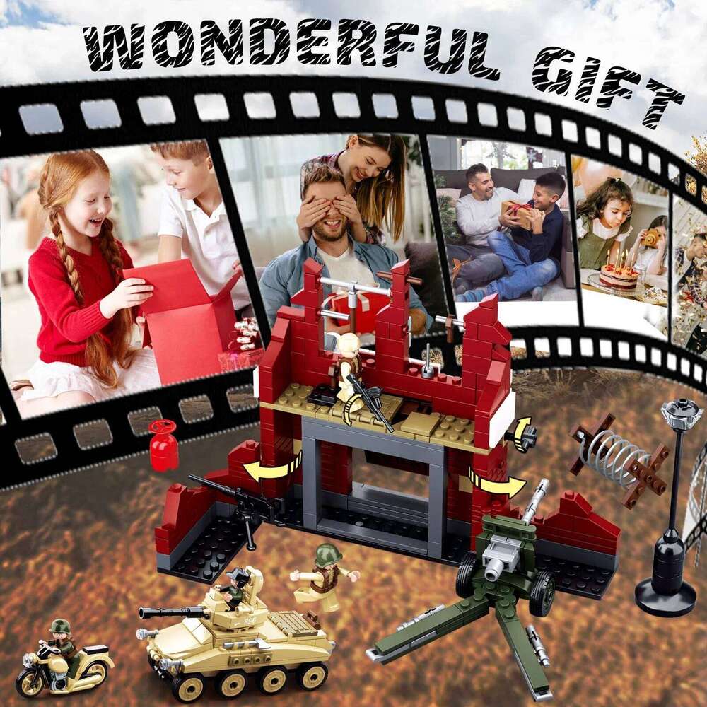 479PCS Military WW2 Tank Fortress Building Blocks Set Mortar Motorcycle Model Bricks Desktop Display Toys For Kids Holiday Gifts Z260305