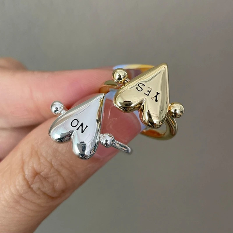 Smooth Rotatable Heart Ring for Women Men Vintage YES or NO Letter Adjustable Finger Rings Niche Couple Jewelry Accessory 260304