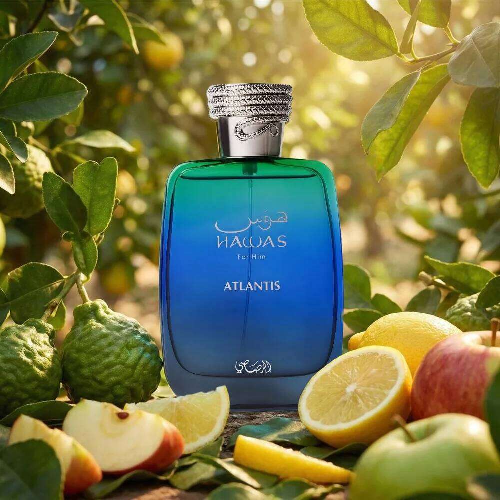Rasasi Hawas Atlantis Eau De Parfum For Men 100ml Aquatic Citrus Scent With Bergamot Lemon Ambergris Base Note Spray 26H0306