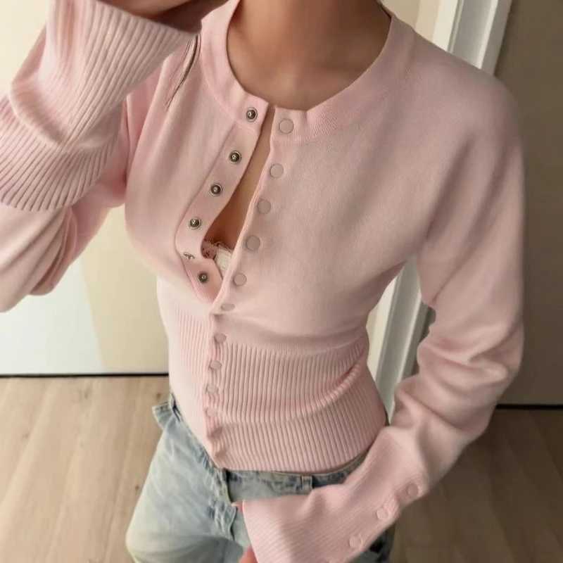 Pink Twist Cotton Long Sleeve Knitted Cardigan Women Simple Button Casual Preppy Style Jumper Sweet Cute Simple Sweater Top New M260306