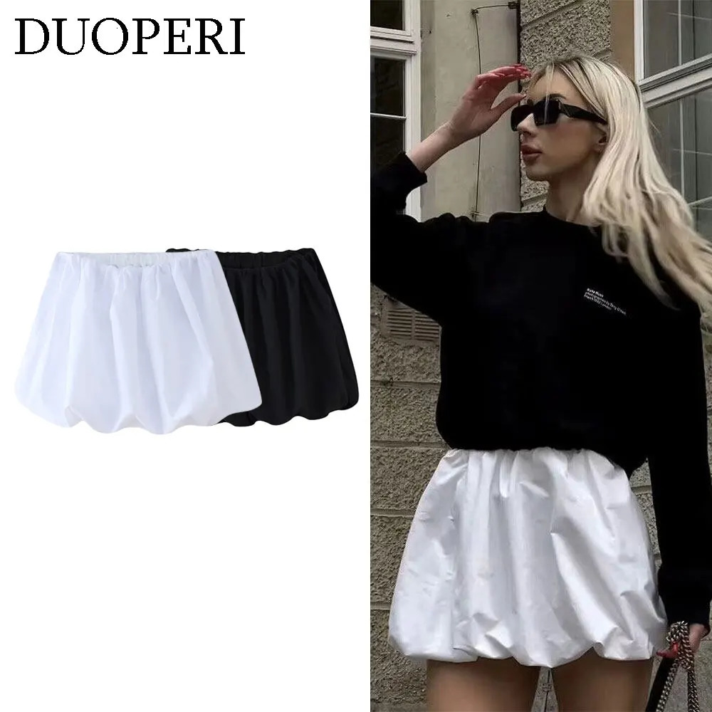 DUOPERI Women Fashion Solid Mini Balloon Skirt High Elastic Waist Female Chic Lady Casual Y2K Short Skirt 260228