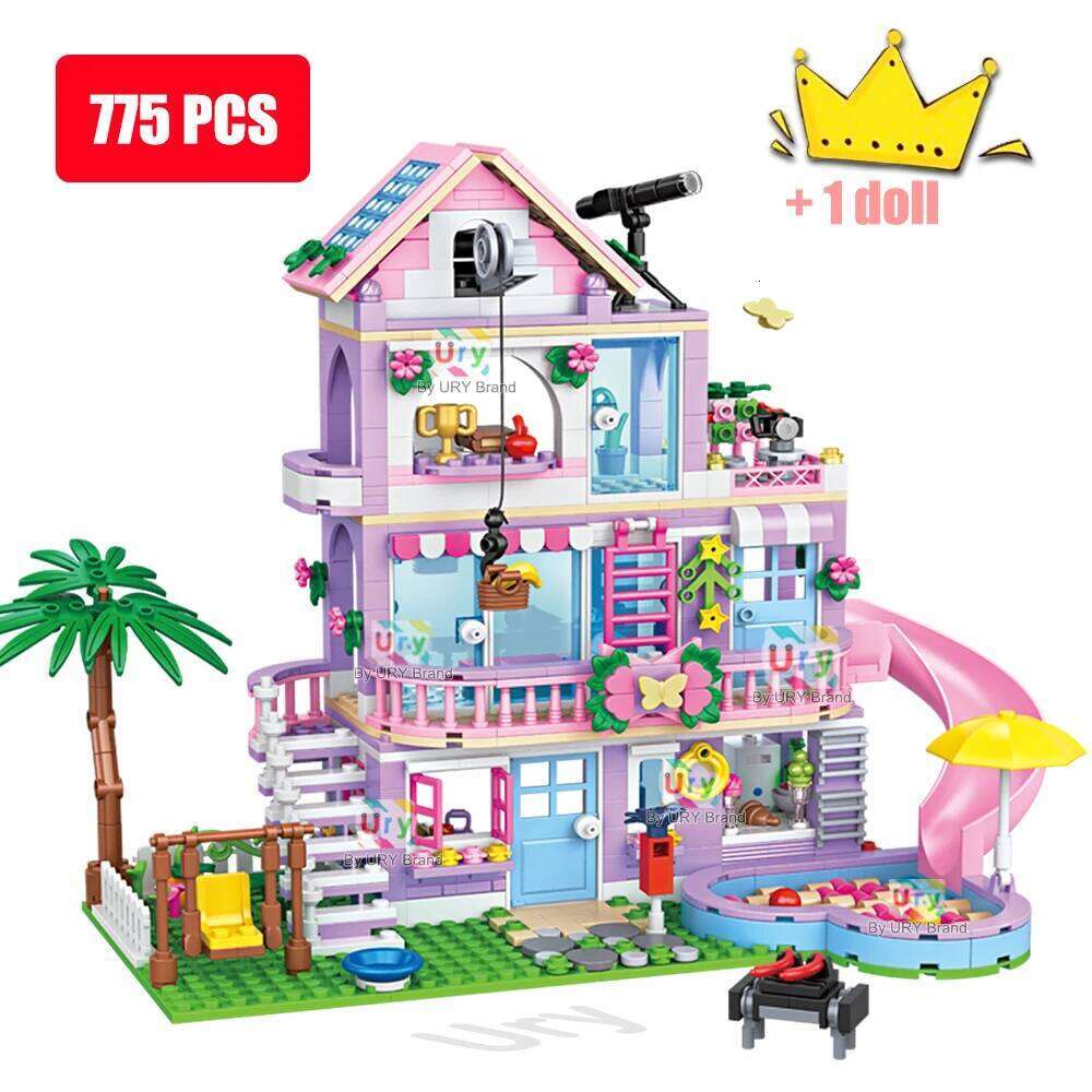 Friends City House Summer Holiday Slide Pool Villa Apartment MOC Building Blocks Set Figure DIY Toys for Kid Girl Christmas Gift Z260305