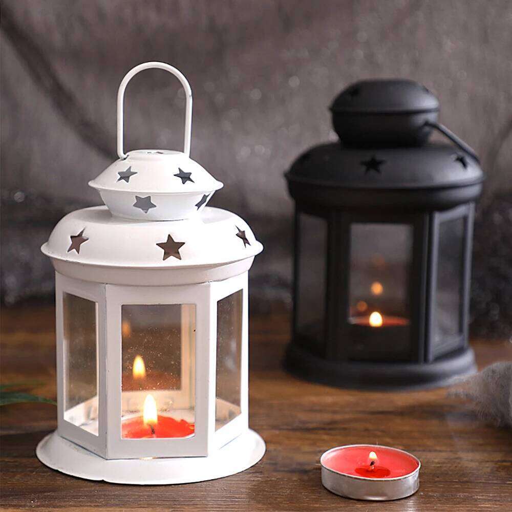 NEW European Candlestick Iron Star Pendant Lantern Candle Holder Vintage French Moroccan Home Christmas Bedroom Party Decoration XJ260305