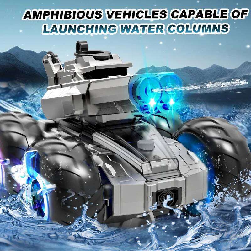 JCMO Control Water Gun Amphibious Dual-Nozzle Water-Shooting Cool Wheel LED Light RC Car with Waterproof Remote New C260305