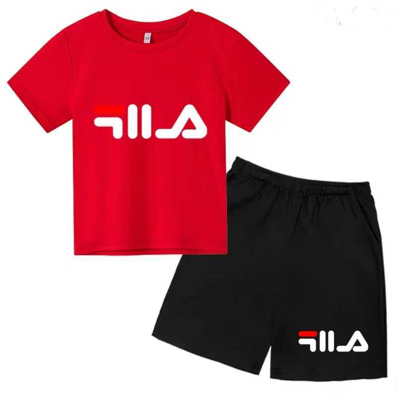 Kids Casual Set 2Pcs, Brand Print T-Shirt & Shorts Set, Boys & Girls Cool Summer Sports Outfits for 3-12YT260306
