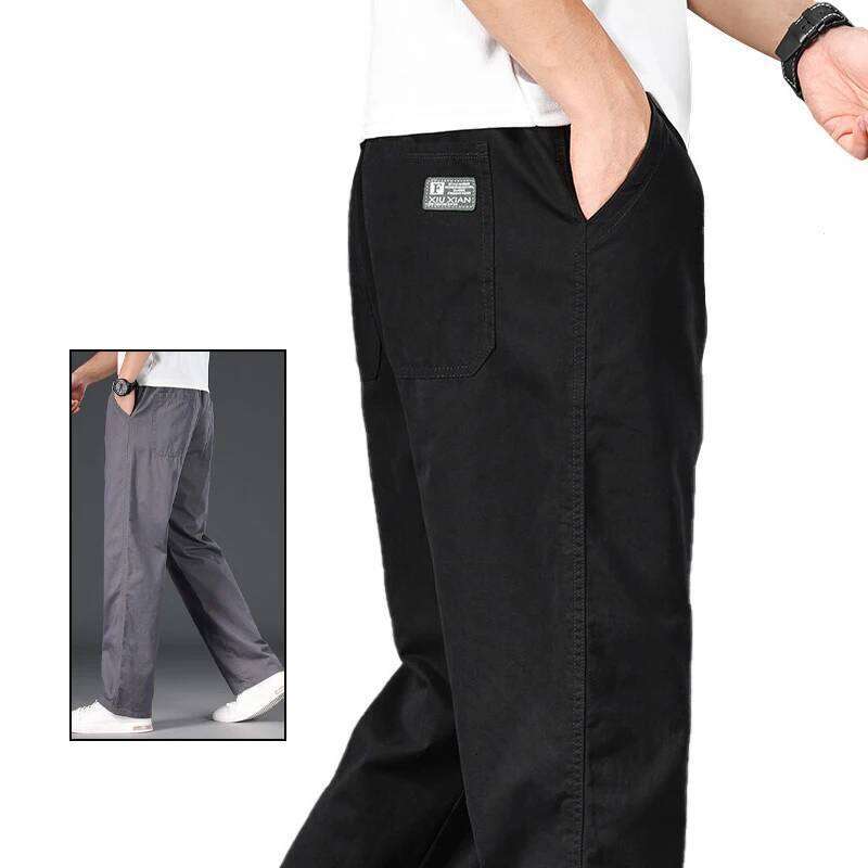 Big Size Casual Relaxed Fit Cotton Trousers Elastic Waist Drawstring Sweatpants Mens Jogger Pants Summer Spring
