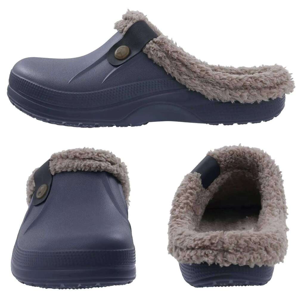 Litfun Winter Plush Lining For Men Women Waterproof Non-slip Fuzzy Slippers Outdoor Furry Warm Cozy Garden Clogs