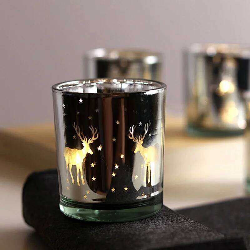 1pc Mini Tree Elk Cup Snowflake Glass Candle Holder Christmas Gift Store Home Dining Table Decoration Ornament XJ260305