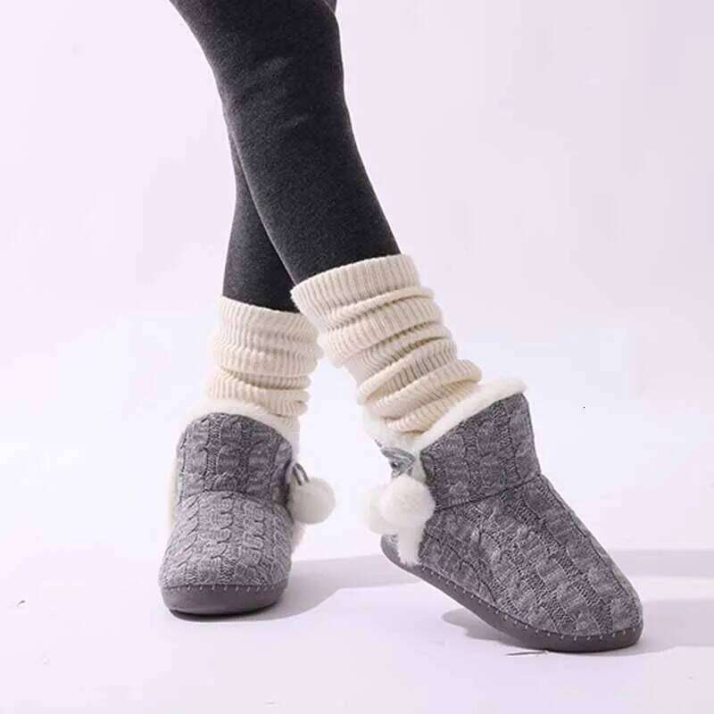Litfun Winter Warm Plush For Women Outdoor Soft Sole Non-slip Knit Furry Snow Boots Indoor Cozy Fur House Cotton Slippers