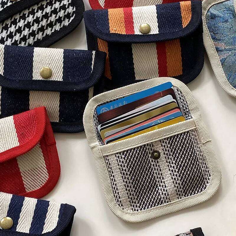 Striped Plaid Canvas Holder Portable Hasp Coin Purse ID Credit Card Cover Multifunctional Headphone Key Storage Bags C260304