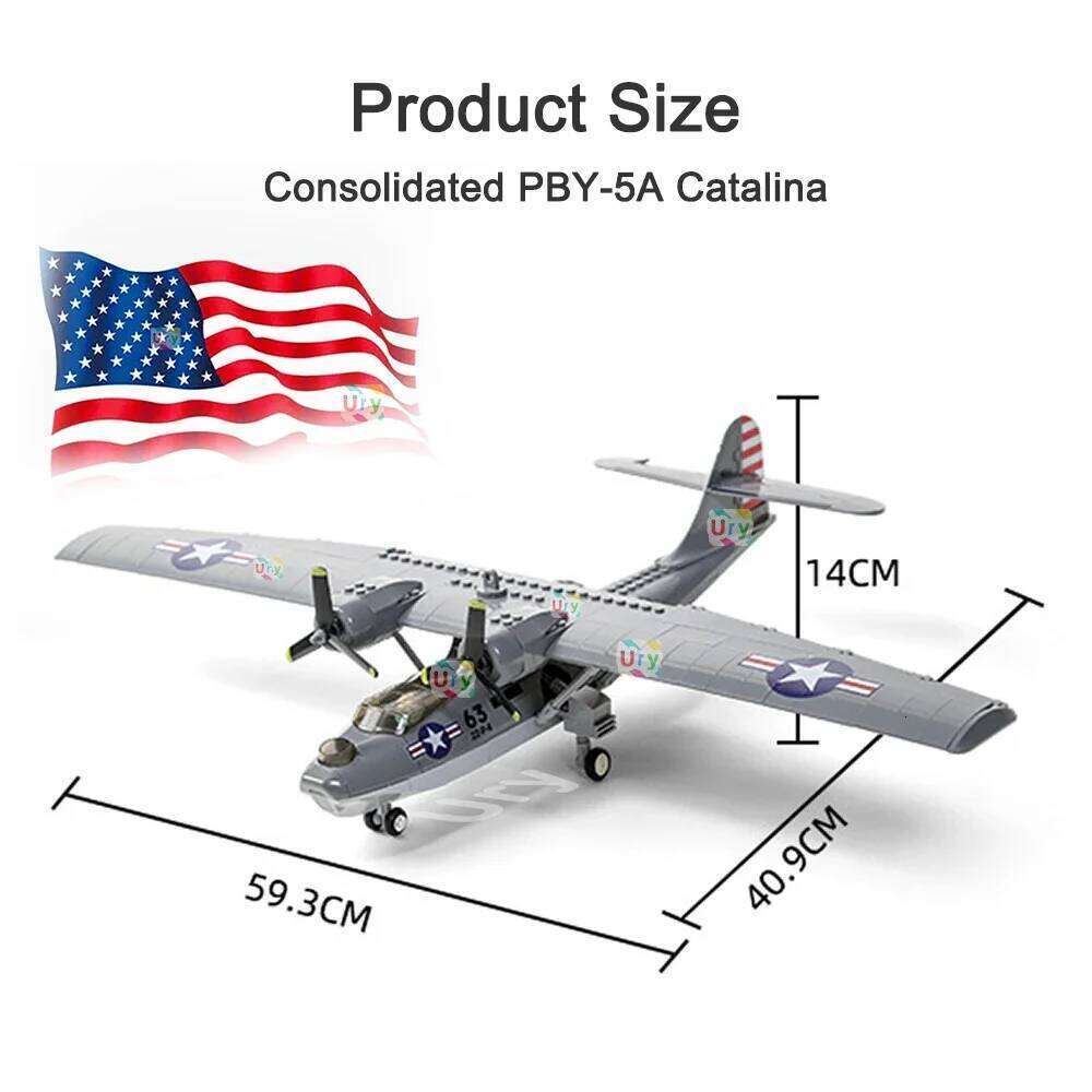 WW2 Military Army Avion Plane Consolidated PBY-5A Catalina Fighter Morden Warplane Set Aircraft Building Blocks for Boys Gift Z260306