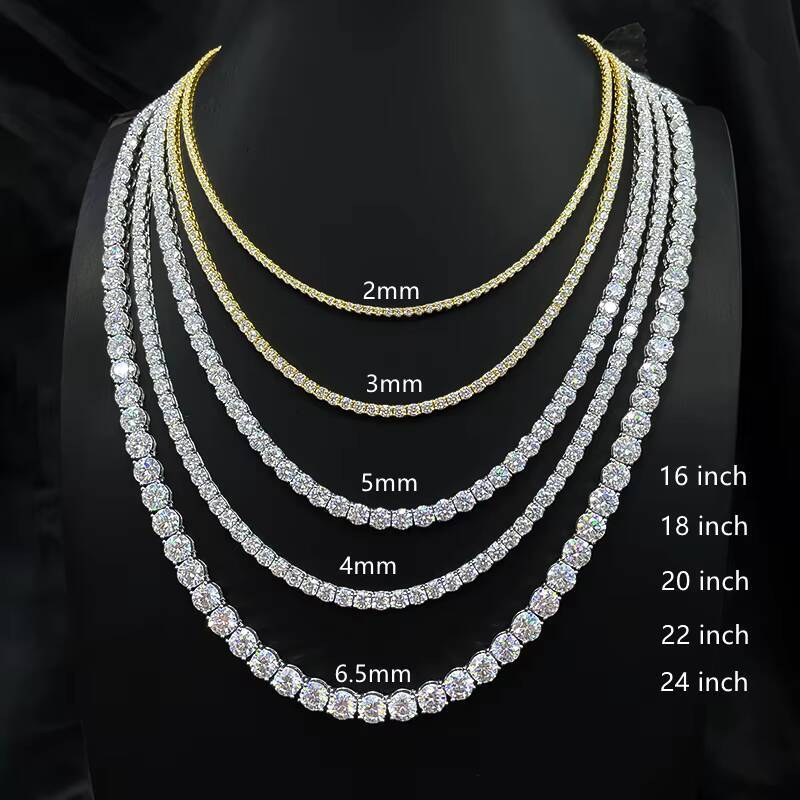 HipHop 3MM 4MM 5MM Couple Tennis Chain Cubic Moissanite VVSia S925 Silver Plated 18K Gold Tennis Necklace Bracelet for Men and Women