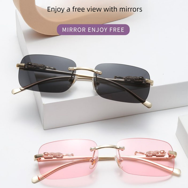 2026 New Designer Luxury Brand Square Cheetah Frameless Sunglasses Color Neutral Leopard Head Glasses Metal Export Sunglasses Cross-border Glasses
