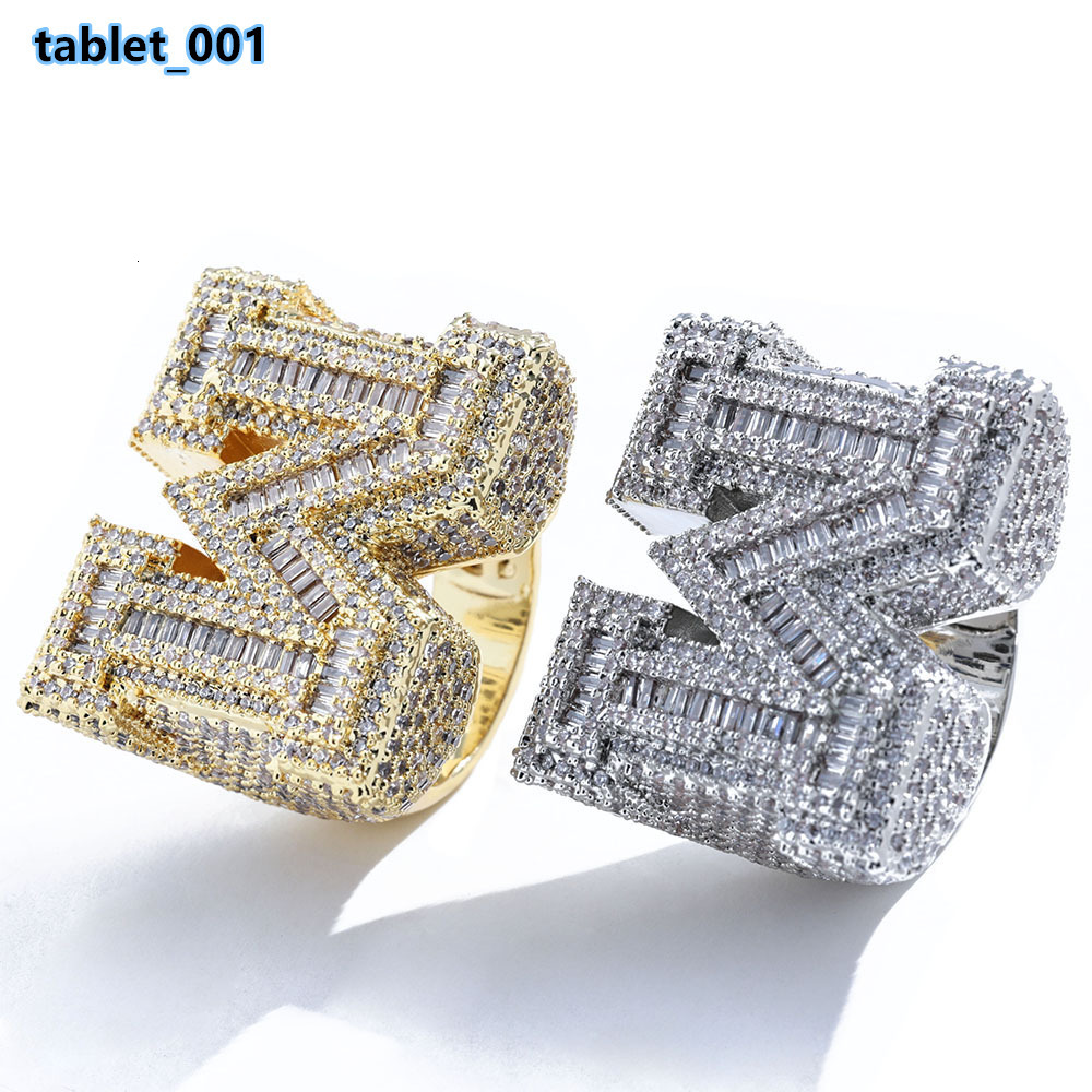 Hip-Hop M Letter Ring Brass Zircon Gemstone Rings for Mens Fashion Jewelry Party Trendy in Europe US