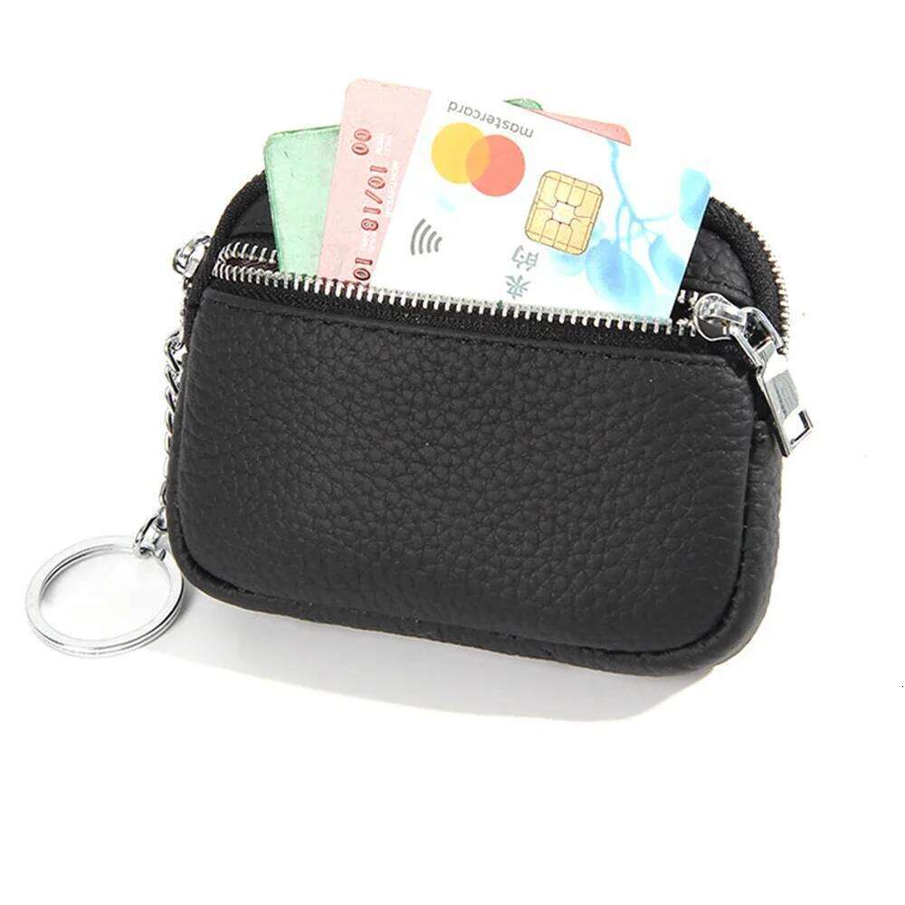Women Genuine Leather Keychain Coin Purse Zipper Wallet Small Mini Pocket Color Contrasting Lipstick Storage Change Pouch C260304