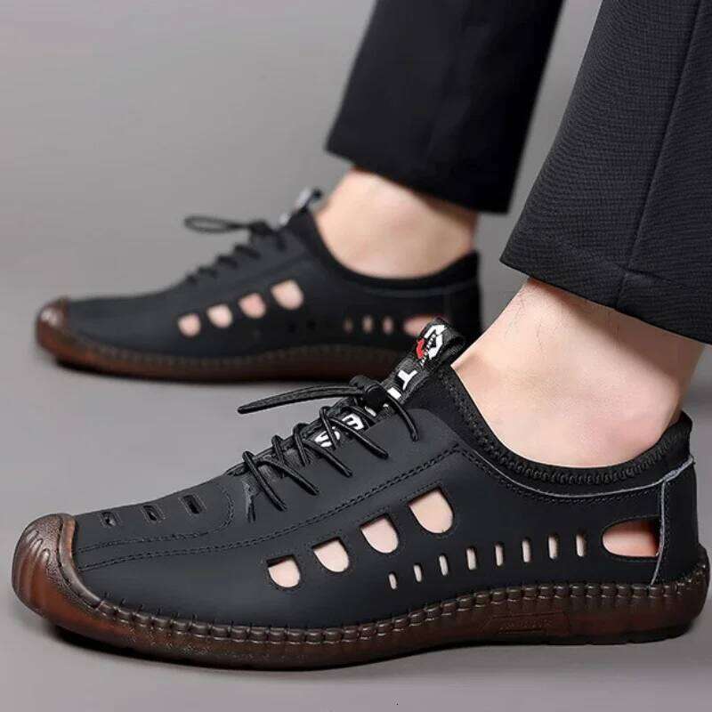 Men's Soft 2024 Summer Men Sandals Breathable Non-slip Cow Tendon Sole Casual Leather Outdoor Beach Shoes