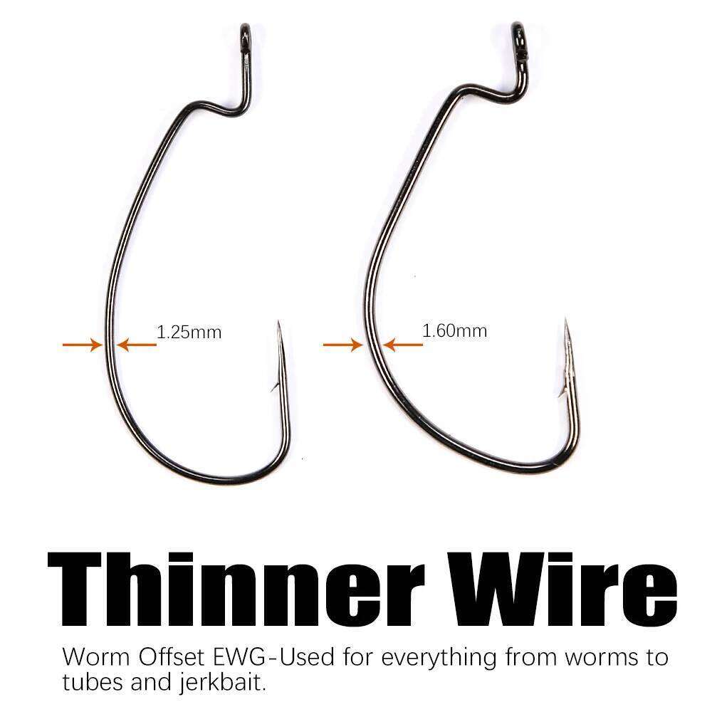 B&U Thin Wire Offset EWG Worm Hook with big rings Carbon Steel Crank Hooks Fishing Accessories For Soft lure tackle 12pcs S260305