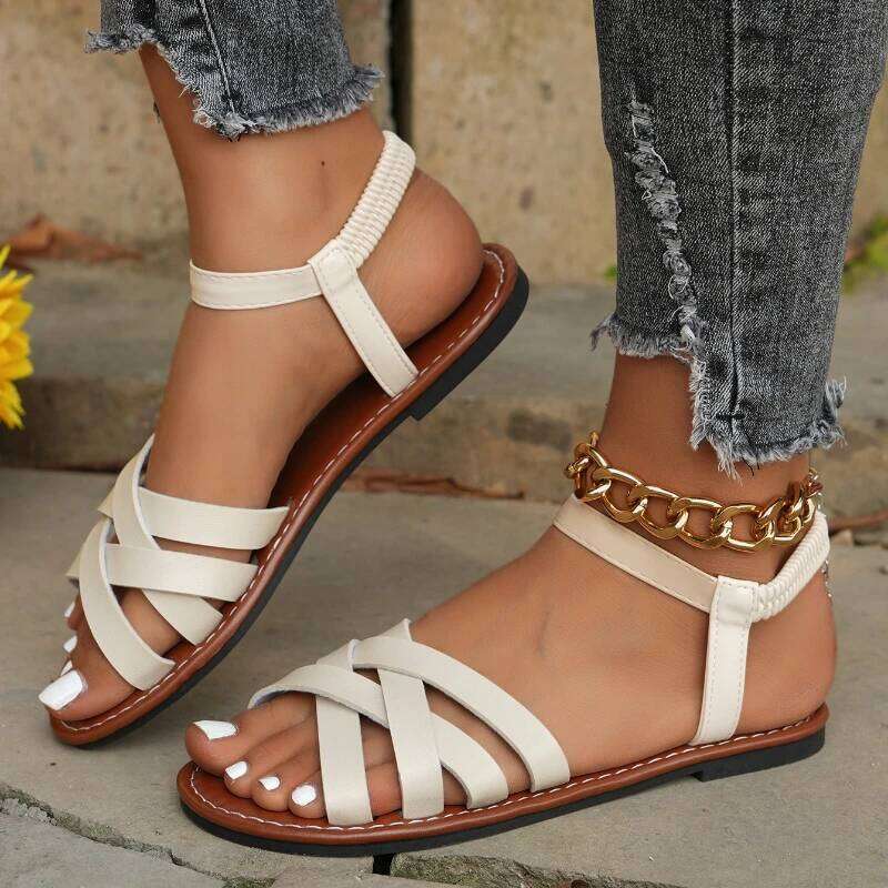 2025 Summer New Women's Fashion Casual Toe-Up Flats with One-Piece Buckle Anti-Slip and Wear-Resistant Footwear